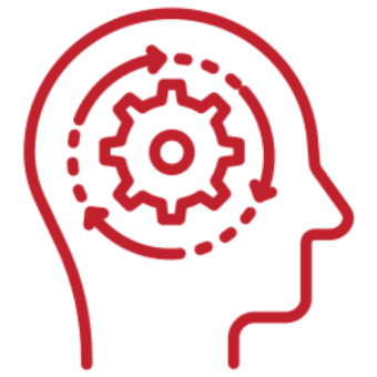 Silhouette with gear symbolizing cognitive process.