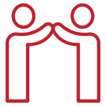 Two red stick figures high-fiving.