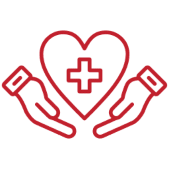 Heart with cross and hands symbol.