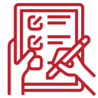 Checklist with hand and pen drawing.