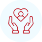 Hands holding heart with person icon.