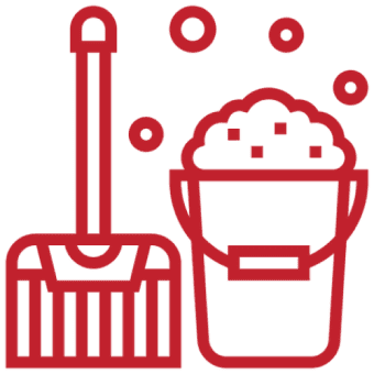 Red cleaning icons with mop and bucket.