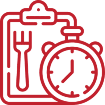 Red clipboard and stopwatch on black background.