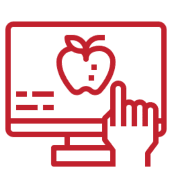 Red apple icon on computer screen.