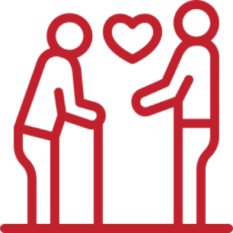 Two figures with heart between them.