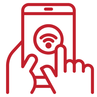 Smartphone with Wi-Fi symbol, red outline.